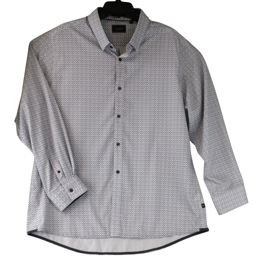 7Diamonds 4-Way Stretch Mens XXL Button Down Shirt Blue Geometric Print Long Slv